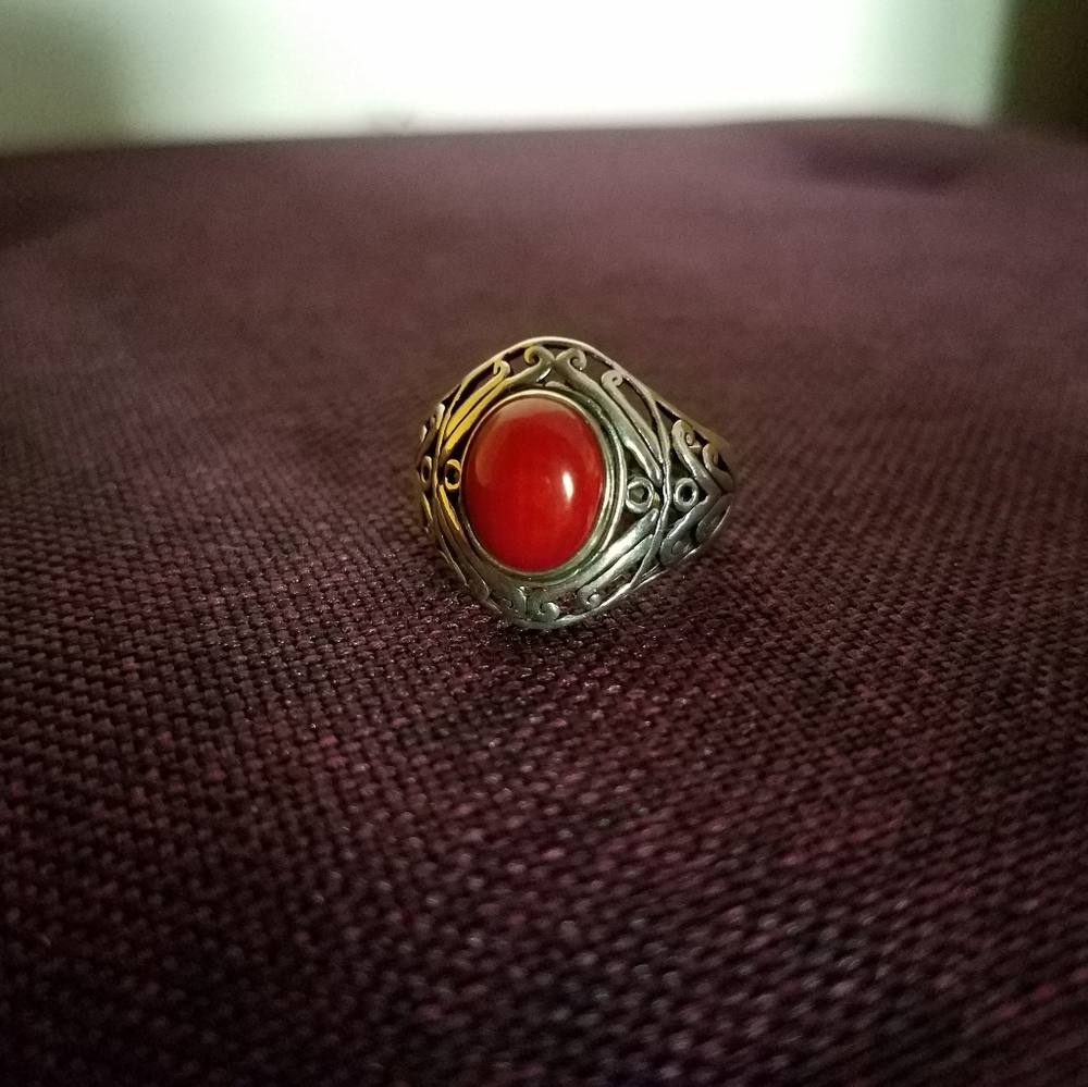 Sterling Red Opaque Stone Ring